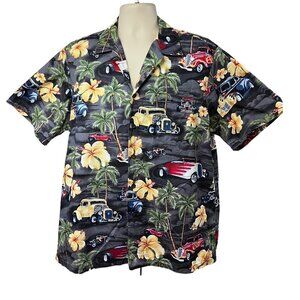 RJC Vintage Hawaiian Aloha Floral Button Up XL Pocket Hot Rods Classic Cars USA